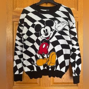 Disney Mickey Mouse Black & White Checkered Women’s Sweater Size Medium